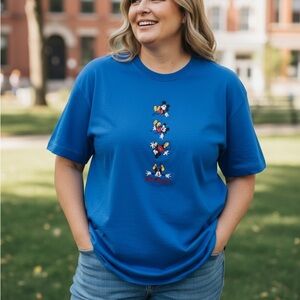 Vintage USA Made Mickey & Co. Embroidered T Shirt Falling Tumbling Mouse Blue XL